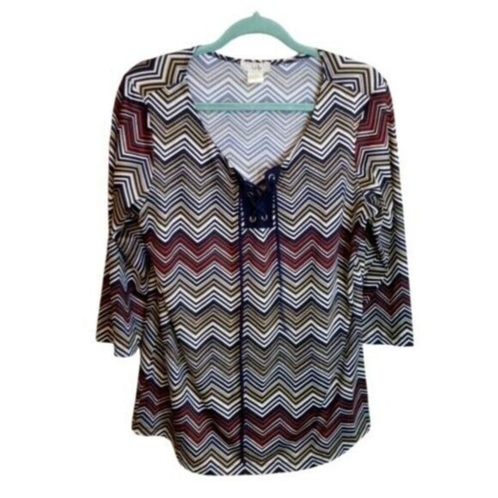Ivy Ridge Womens Sz L Multicolor  Geometric 3/4 Sleeve Blouse